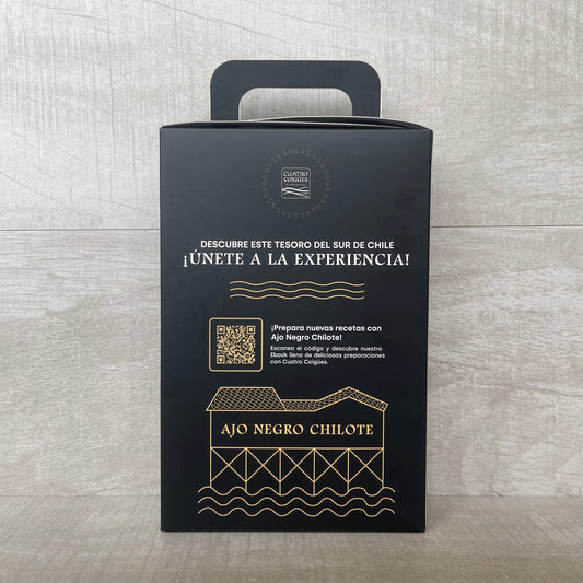 Caja de regalo para toda ocasión: Aceite de oliva emulsionado con extracto de ajo negro + Doypack de dientes pelados de ajo negro 80gr.